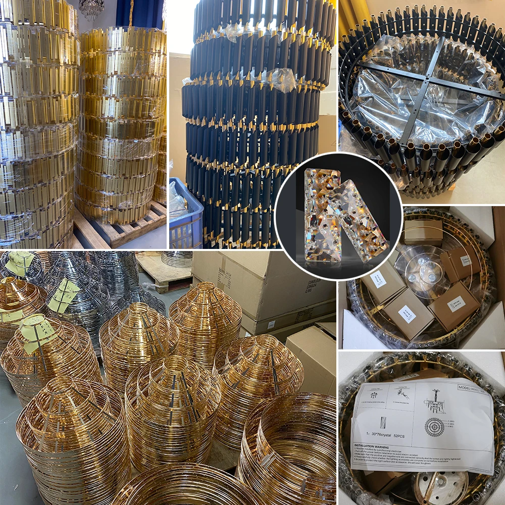 Modern Nordic Custom Hotel Stairs Wedding Decor Gold Lustre-Salon Crystal Large Pendant Lights High Ceiling Luxury Chandeliers