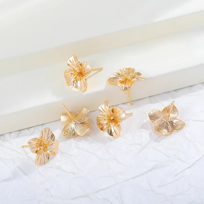 New arrival 18k gold plated unfadeable diy jewelry simple style copper charms s925 silver needle flower earring stud accessories
