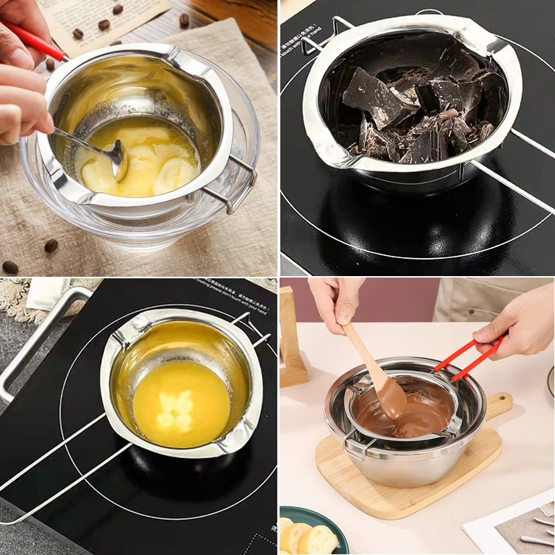 Baking Tools Chocolate Double Boiler Pot Stainless Steel Candle Melting Spoon Butter Heating Melting Bowl with Long Handle