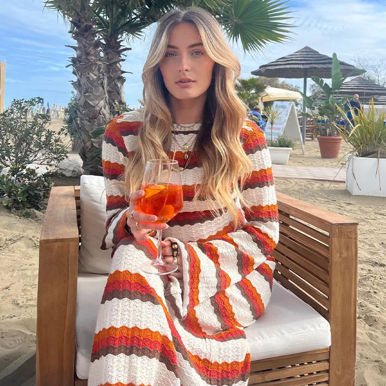 Summer Knitted Stripe Women Sexy Beach Maxi Dress Y2k Evening Party Flare Sleeve Bodycon Long sweater dress women clothing