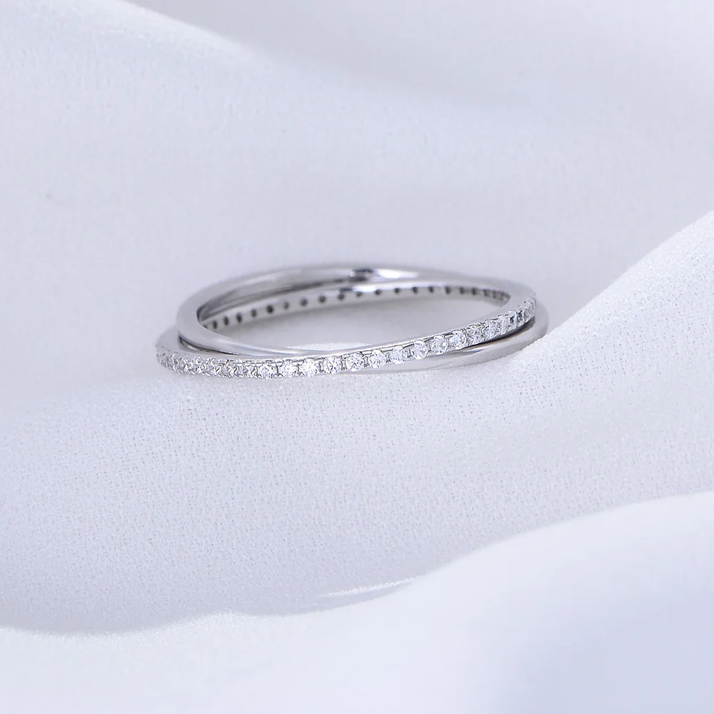 Wholesale Fashion Jewelry 925 Sterling Silver Double Circle Loop Cross Zircon Gold Plated Rings for Women