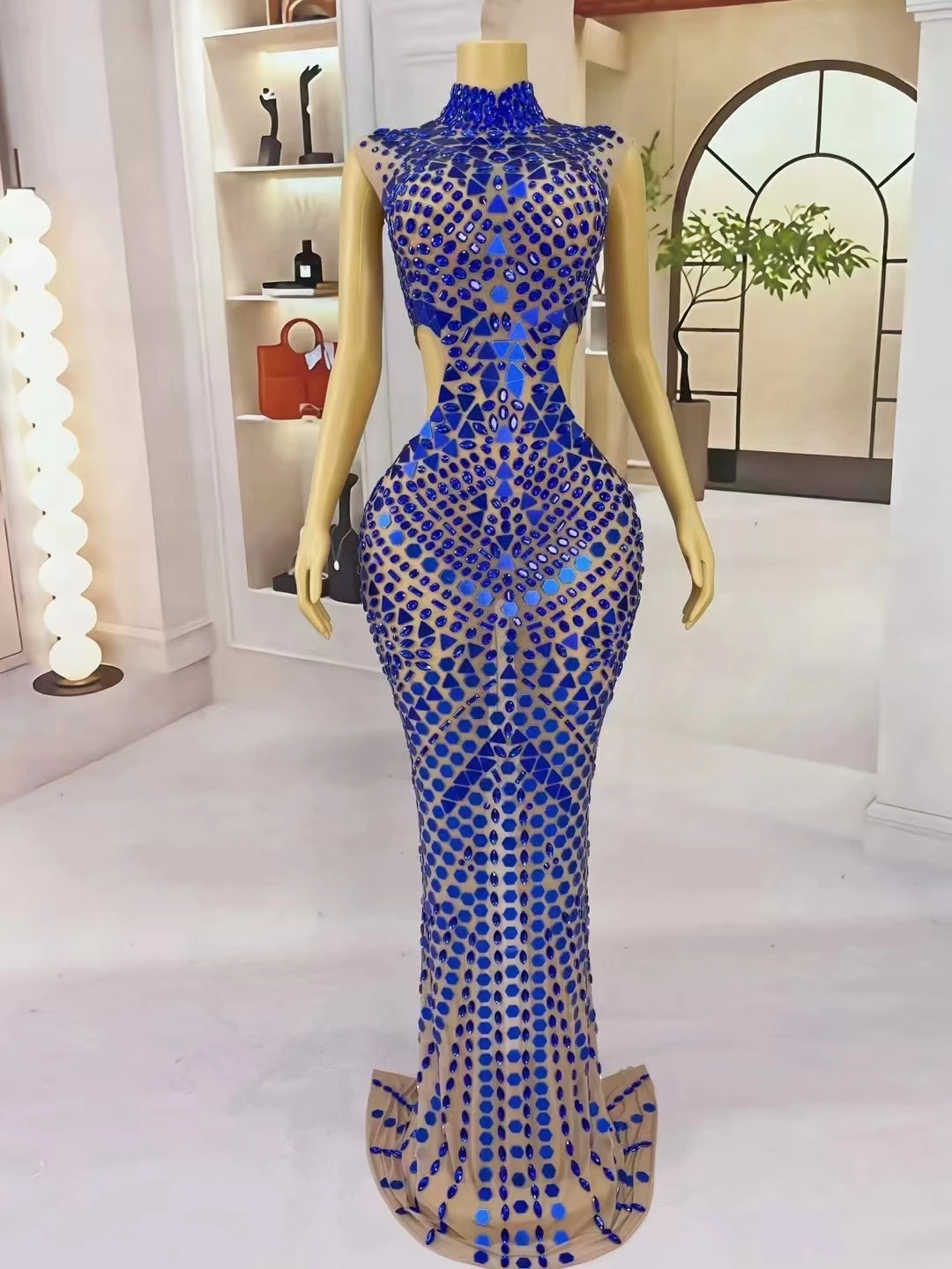 AD1845 Elegant Luxury Ladies Evening Dress Long Sleeve Crystal Rhinestone Embellished High Quality for Parties and Events