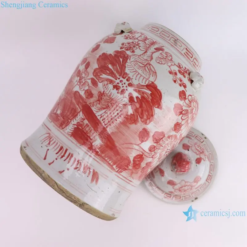 RZEY1218H-RED-S Jingdezhen красная глазурованная керамическая ваза с крышкой из Львиной головы фарфоровая баночка цветочным узором