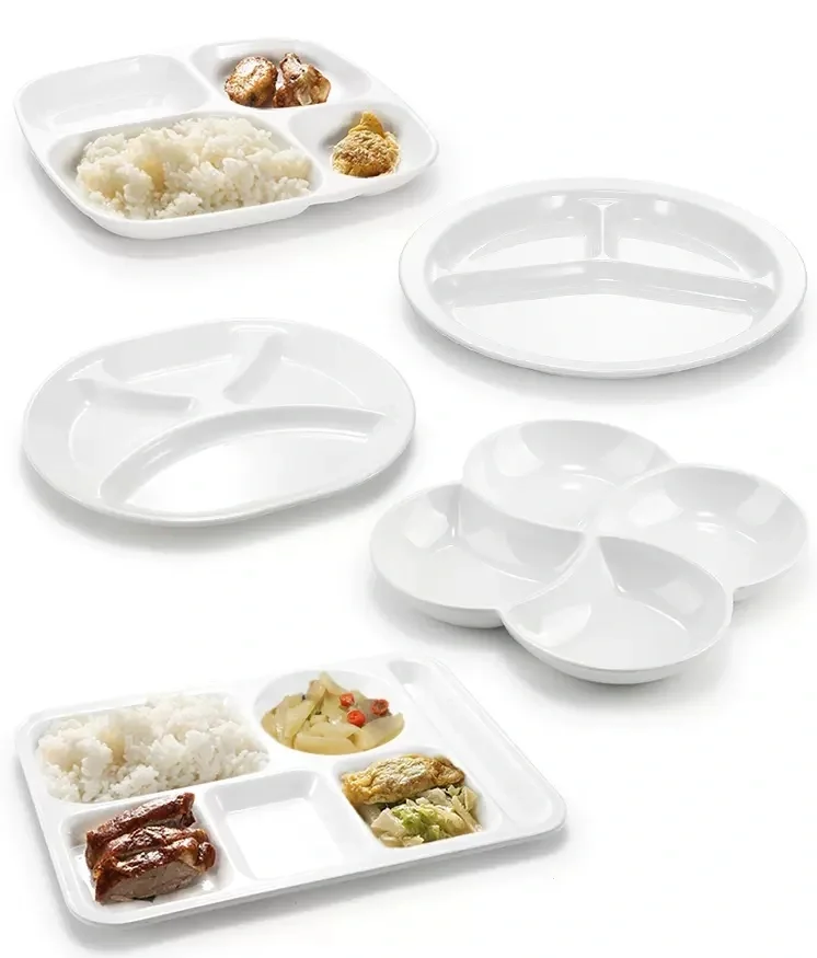 Wholesale Compartment Tray Melamine Devided Serving Unbreakable White Plates Dinnerware Compartment Plates Melamine