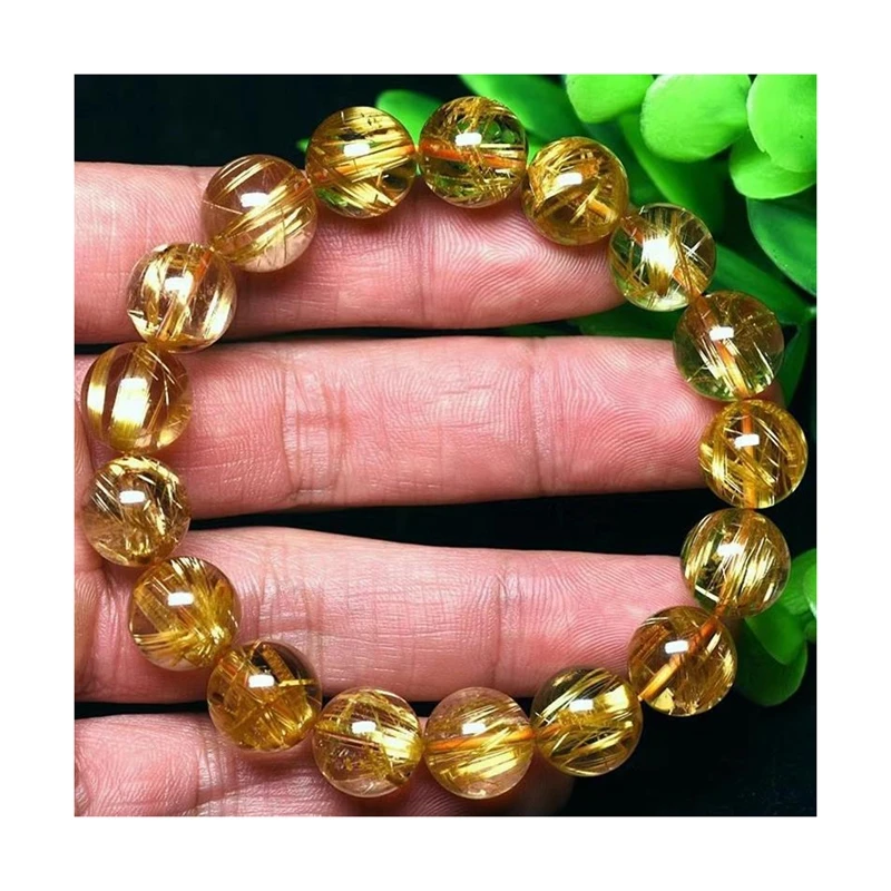 Offer Sample Gemstones Bulk Bracelets For Men 4mm Tigers Eye Gemstone Gold Rutilated Quartz Bracelet