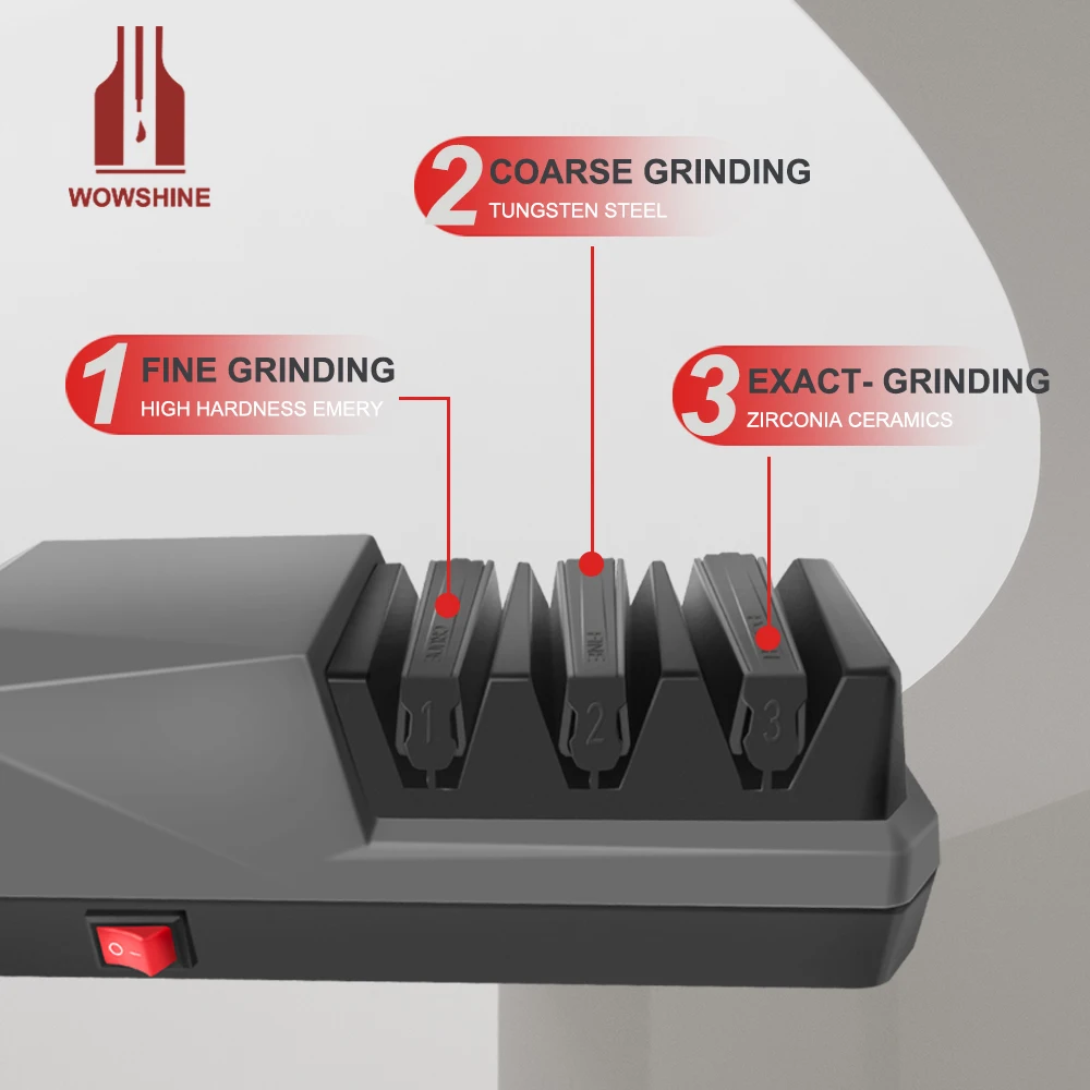 Professional Kitchen Electric Knife Sharpener - 3 Stages for Kitchen Knives with Diamond Abrasives and Resin Polishing