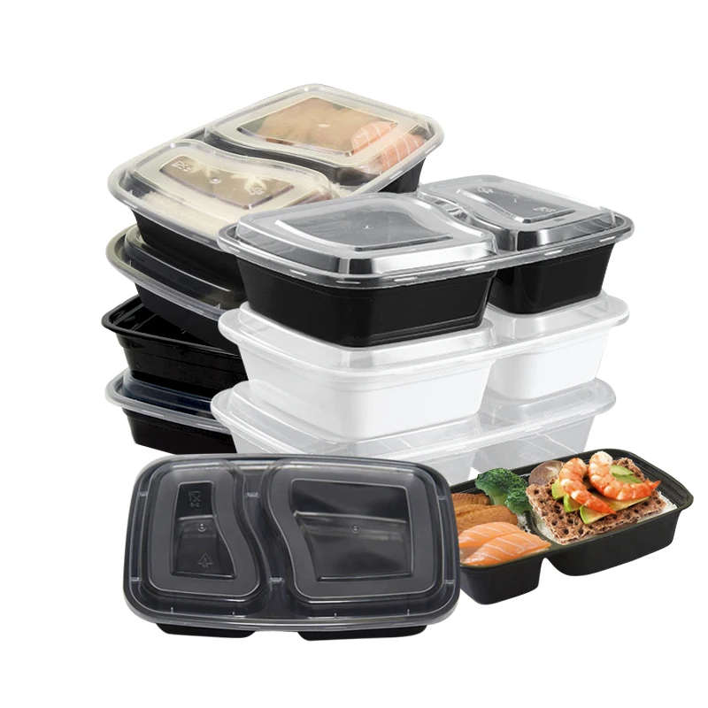 Plastic disposable Meal Prep Containers 2 Compartment With Lids Food Storage Box Plastic Food Disposable Container