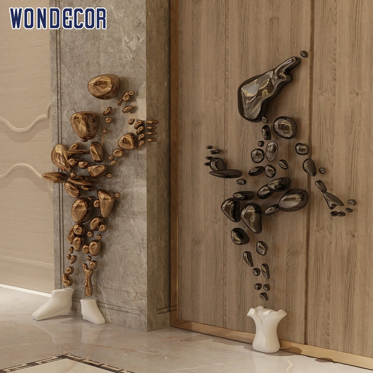 3D abstract colorful stone couple hotel lobby  stainless steel wall sculpture