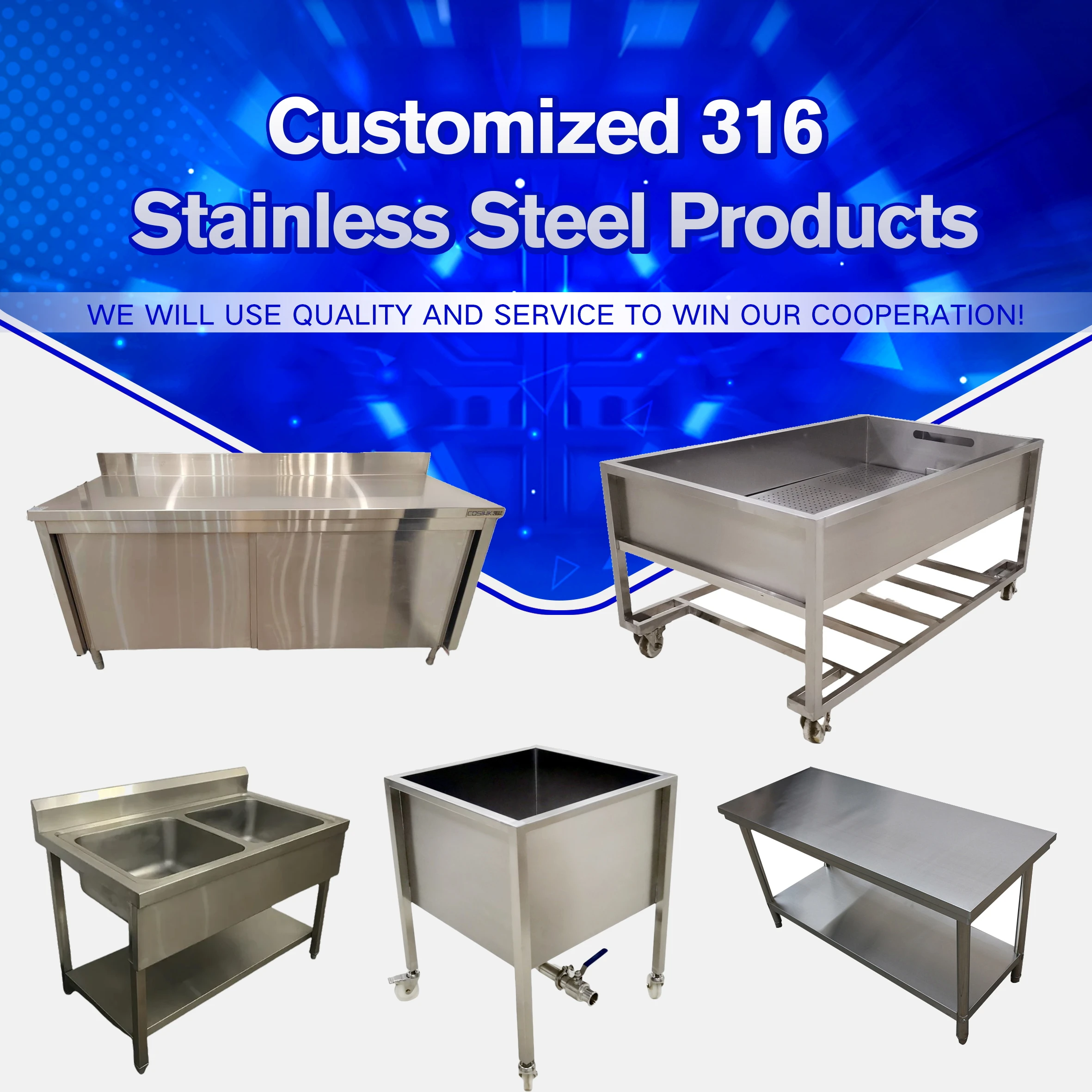 Commercial Kitchen Equipment Suppliers Three Compartment Sink 304 Stainless Steel Restaurant Industrial Sink with Two Drainboard
