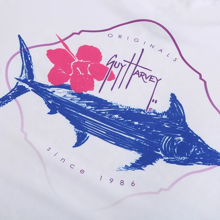 Hot wholesale Flower and Marlin white long sleeve womens fishing shirt