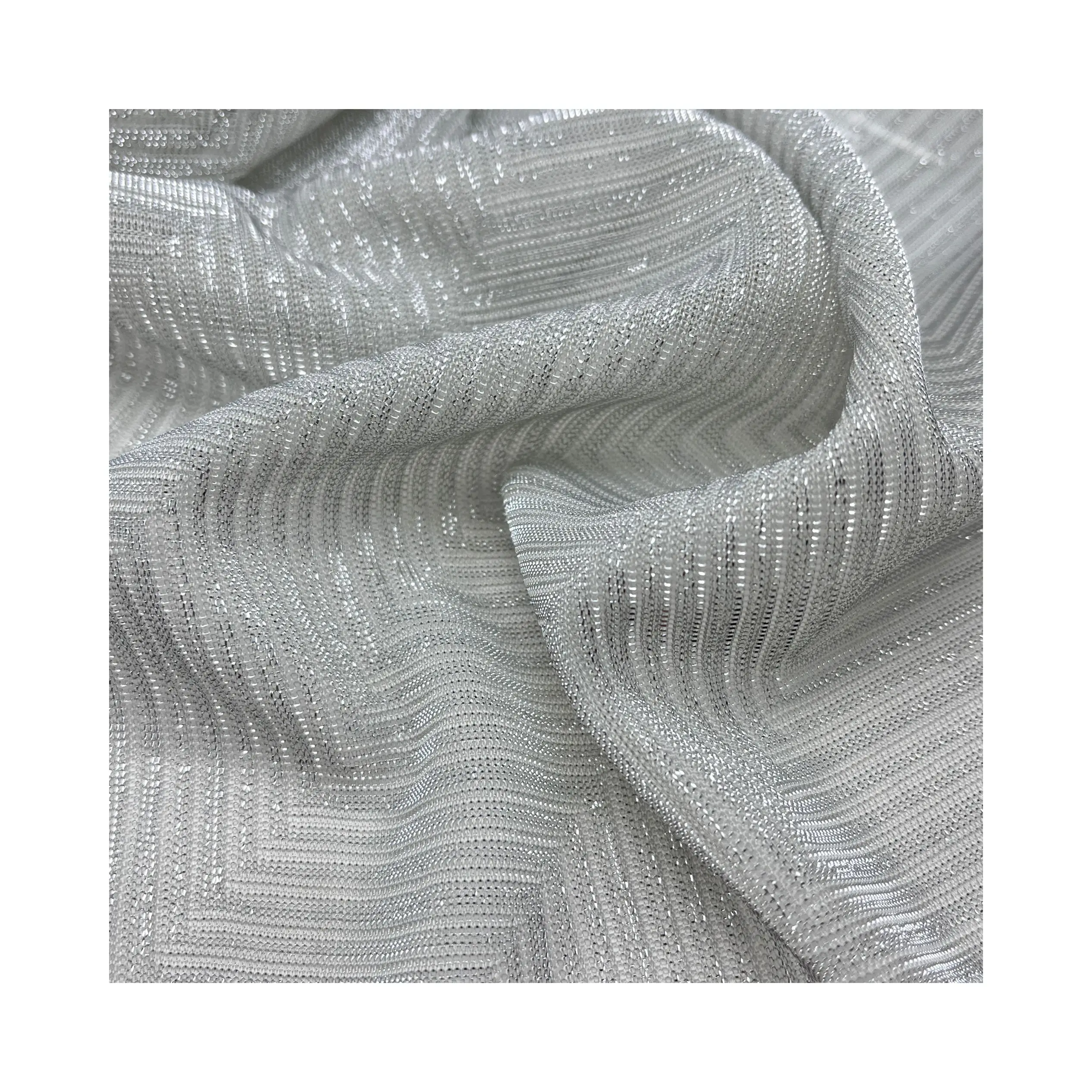 Wholesale good design 100% Polyester jacquard fabric Lurex Knitted With Metallic Yarn Lurex Jersey Metallic Fabric For women Dre