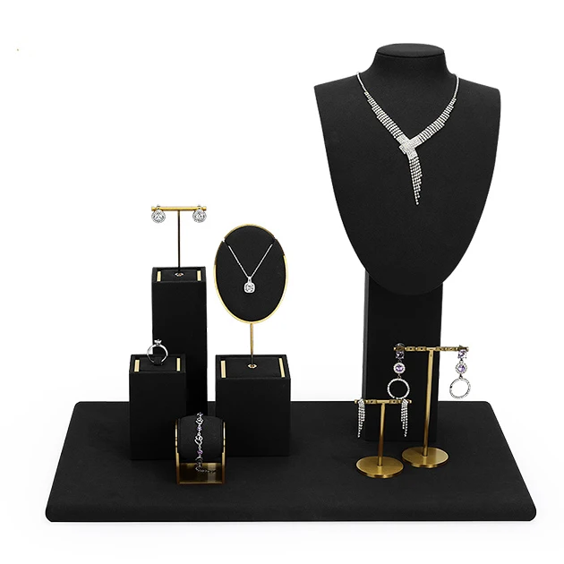 In Stock Microfiber Jewelry Shop Exhibition Display Stand Necklace Bust Rings Pendant Bracelet Jewellery Window Display Props