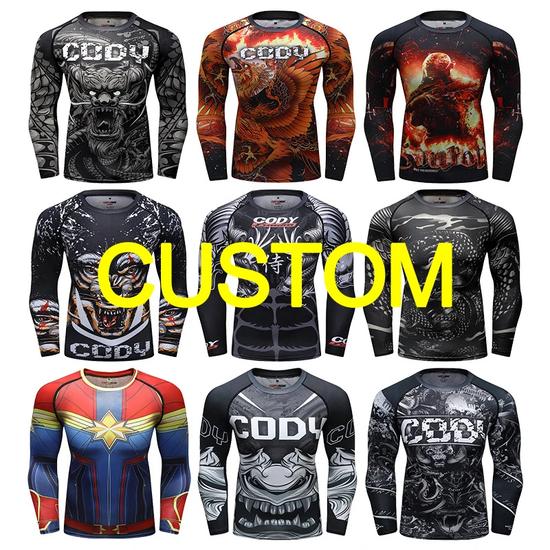 Custom Sublimation Printed Rash Guard Gym Surfing Diving Mma Bjj Rash Guard For Men