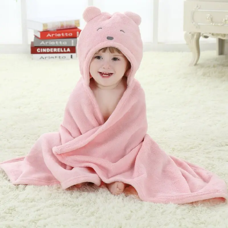 Eco Blue Cute Animal Kids Hooded Clothing Unisex Personalized Fleece Baby Blanket