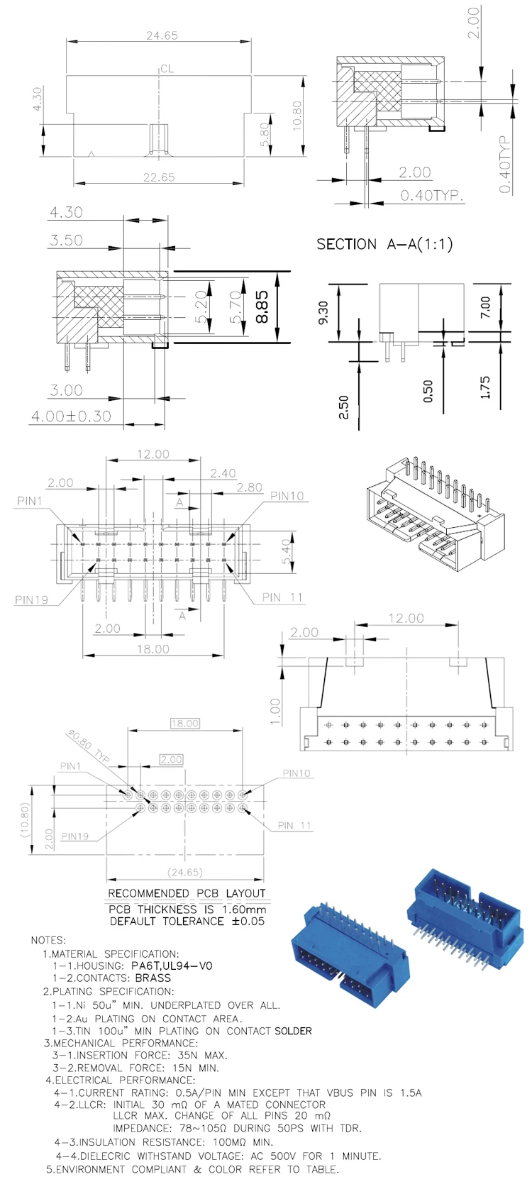 
China supplier USB 3.0 20-Pin Right Angle Male IDC Connector Box Header PCB Connector for motherboard 