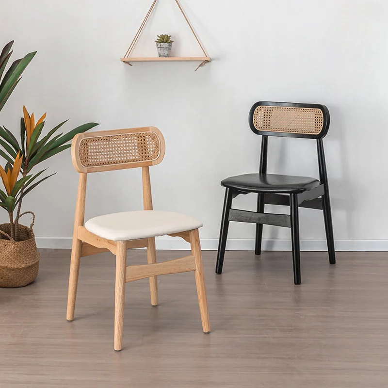 Nordic Solid Wood Minimalist Soft Modern Rattan Woven Leisure Dining Chair