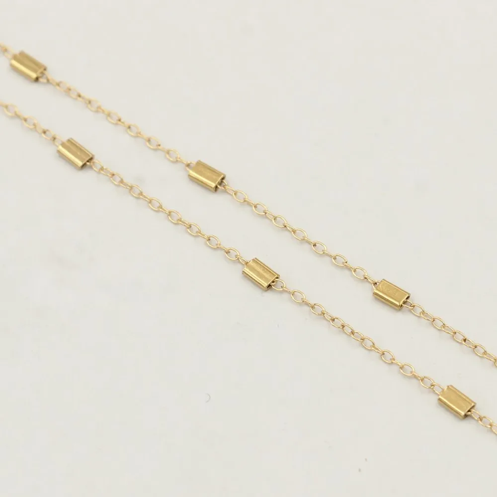 New 14K Gold Filled Cable Chain w/ Flat Beads No Tarnish Permanent Bulk Chain for Jewelry Making