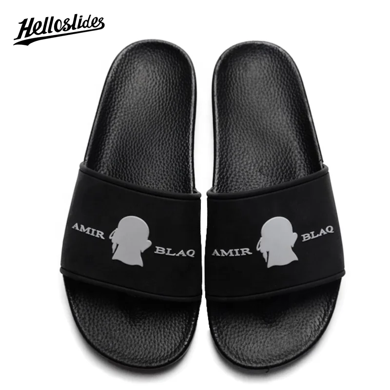 
Helloslides High Quality Pvc Slip On Slide Sandals Sublimation Rubber Custom Logo Summer Black Rubber Open Toe Mens Slippers 