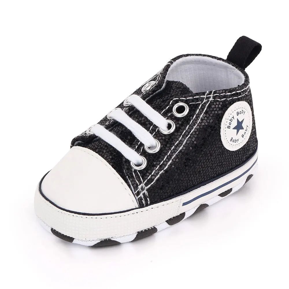 10pcs Stock Shoes Wholesale RTS Glitter Canvas Shoes First Walker Boy And Girl Crib Baby Shoes