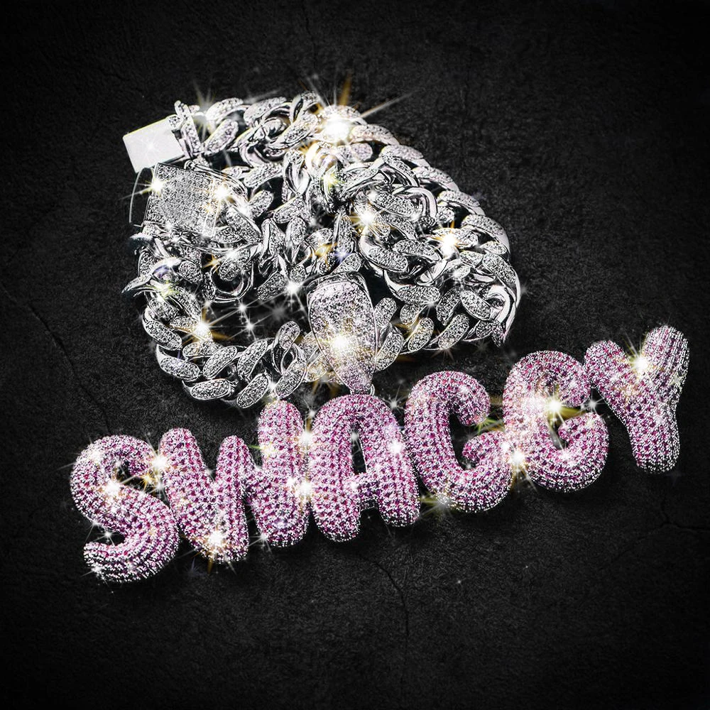 KRKC Custom Alloy Zircon Fashion Clear Crystal Diamond Sterling Silver Tennis Chain Pendant Letter Necklace with Letter Pendant