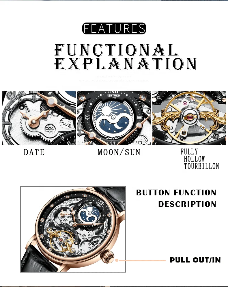 OEM ODM часы moon phase из натуральной кожи мужские Роскошные наручные reloj кварцевые