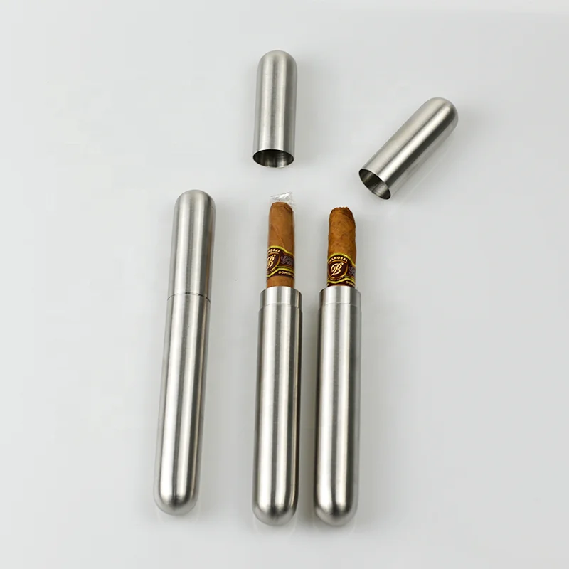 Custom 1 PCS Portable Cigar humidor Travel holder Cigarettes cigar box Metal Stainless Steel tube case