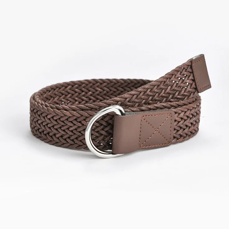 Ladies Simple No Hole Adjustable Braided Belt Double D Buckle Practical Leisure Elastic Belt