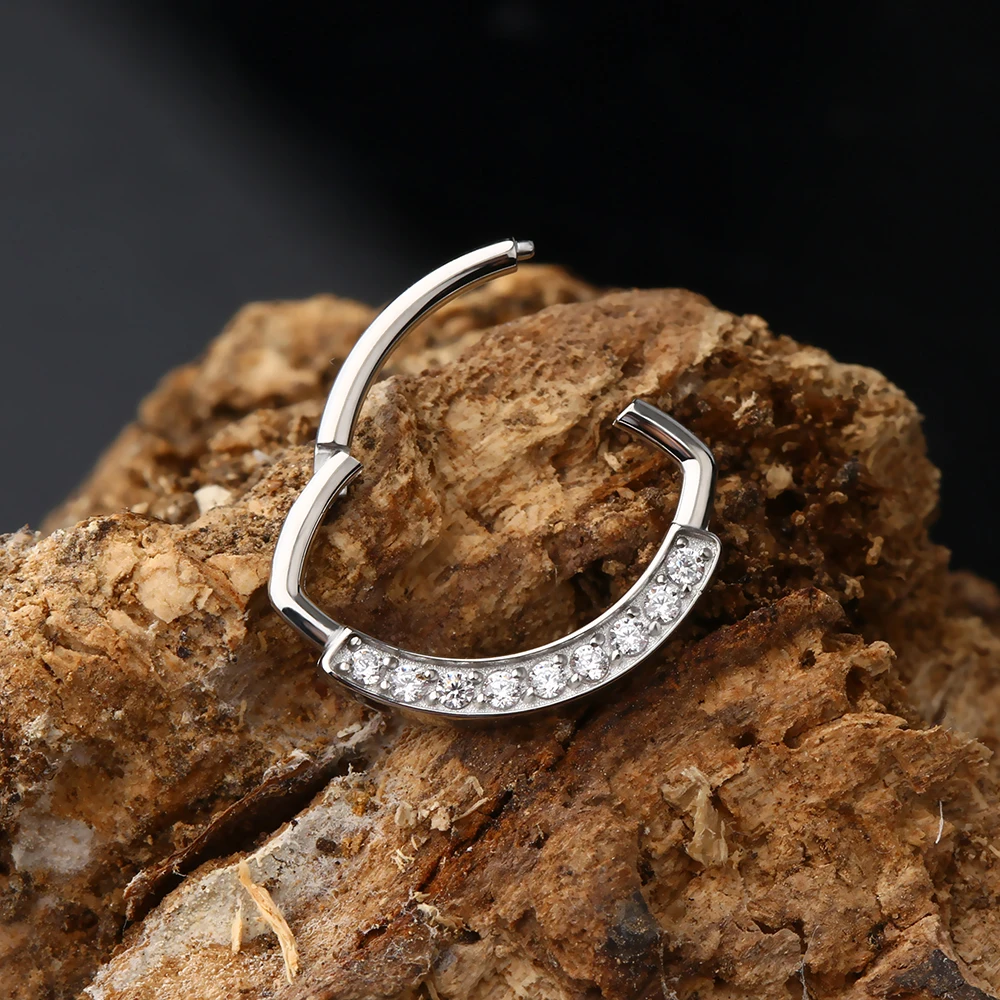 316L Surgical Steel Oval Design Multi CZ Hinged Segment Septum Ring Body Jewelry