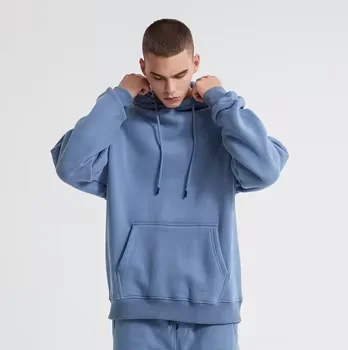 High quality custom sportswear hoodies for men autumn fashion design knitted pullover casual baggy solid color hoodie wholesale