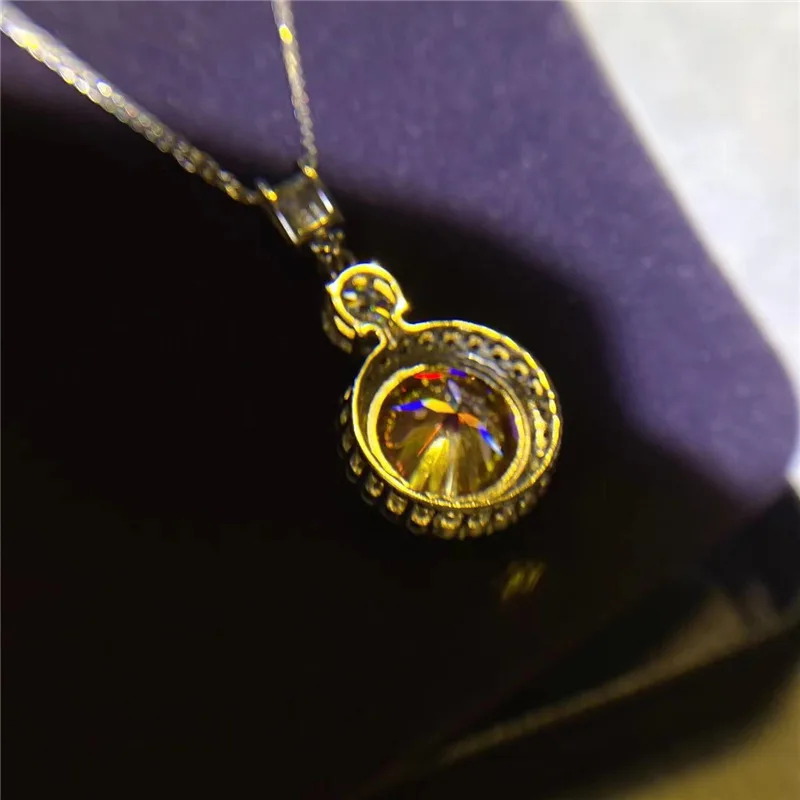 R.Gem. 925 Sterling Silver Round Cut Yellow Diamond Color 10 Carat Moissanite Diamond Necklace for Women