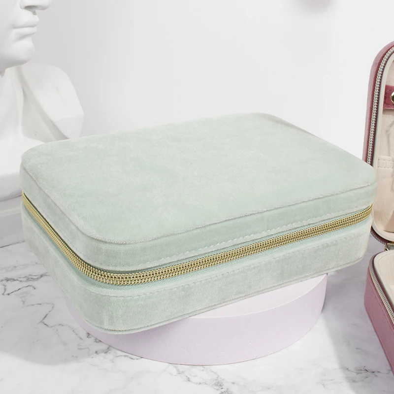 New Zipper Velvet Jewelry Travel Case Jewelry Accessory Storage Box Portable Jewelry Organizer for Women