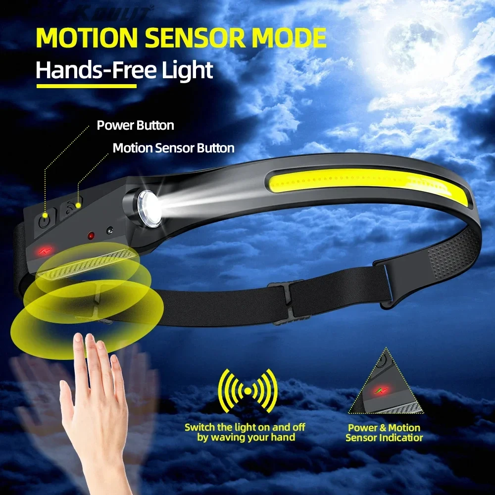 New Arrival Upgrade Silicone COB Torche LED Motion Sensor Headlight Rechargeable Waterproof Sensor LED Head light For Bicycle