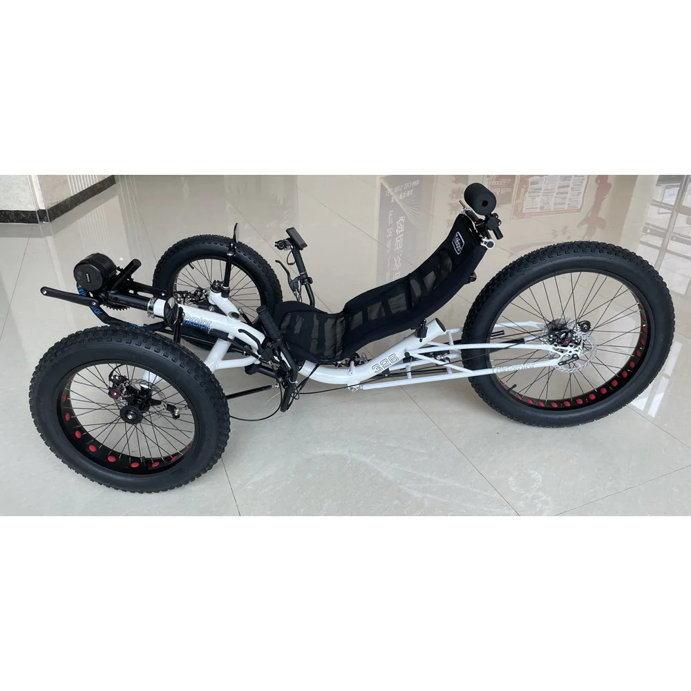 500 Вт Электрический моторизованный Средний приводной педаль вспомогательный 26 дюймов колесный толстые шины трицикл лежачий трехколесный велосипед для продажи