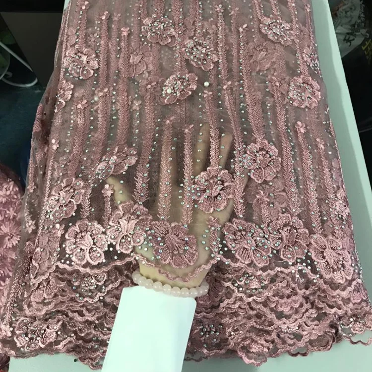 Французская сетчатая кружевная ткань с луком и камнями для платья вышивкой цветочным кружевом вечеринки быстрая