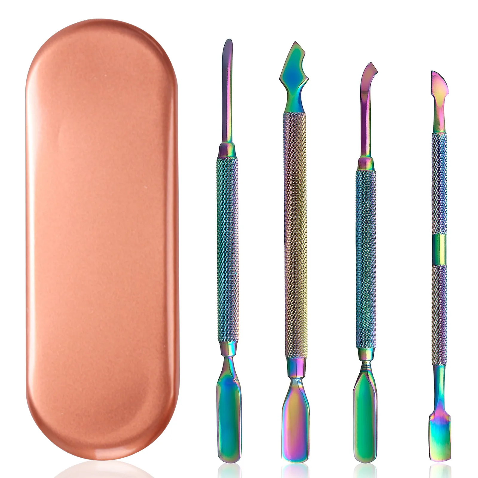Wholesale nail art 4-piece set steel push double headed stainless steel color titanium push dead skin shovel nail repair tool