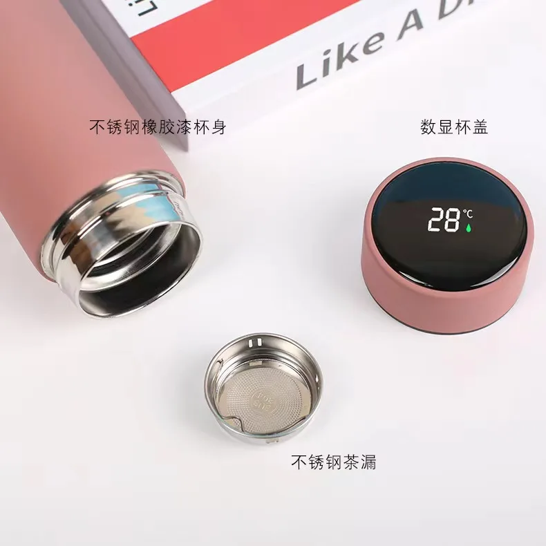 Rubber paint insulation cup intelligent temperature display Macaron vacuum flask stainless steel gift cup customized logo
