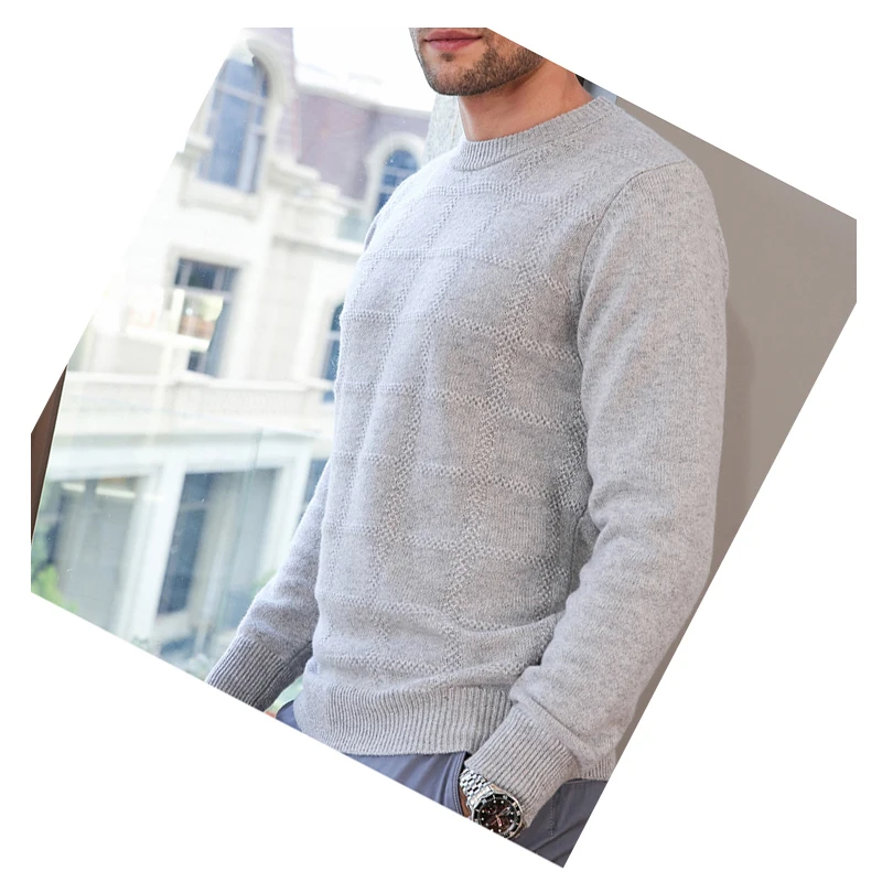 Customized Crew Neck Private Label Cashmere X letter Argyle Sweater For Men.