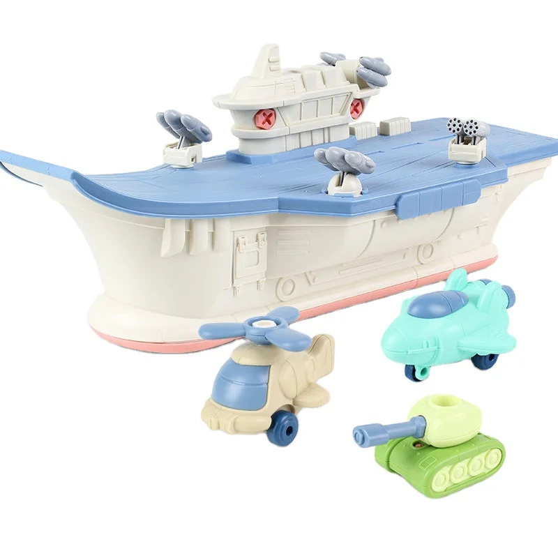Samtoy DIY Assembly Aircraft Carrier Model for Kids Plastic Military Series Screw Detachable Internal Storage Construction Toys