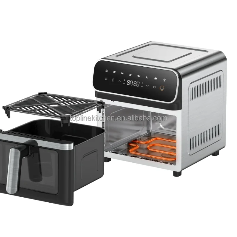 2 two heating element top and bottom dual heater digital air fryer 7L 8L 9L 10L smart double heating air fryer stainless steel