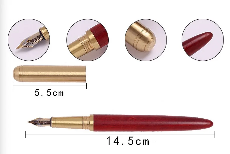 GemFully wholesale pen supplier Luxury Wood Brass calligraphy fountain pen with custom logo  printed