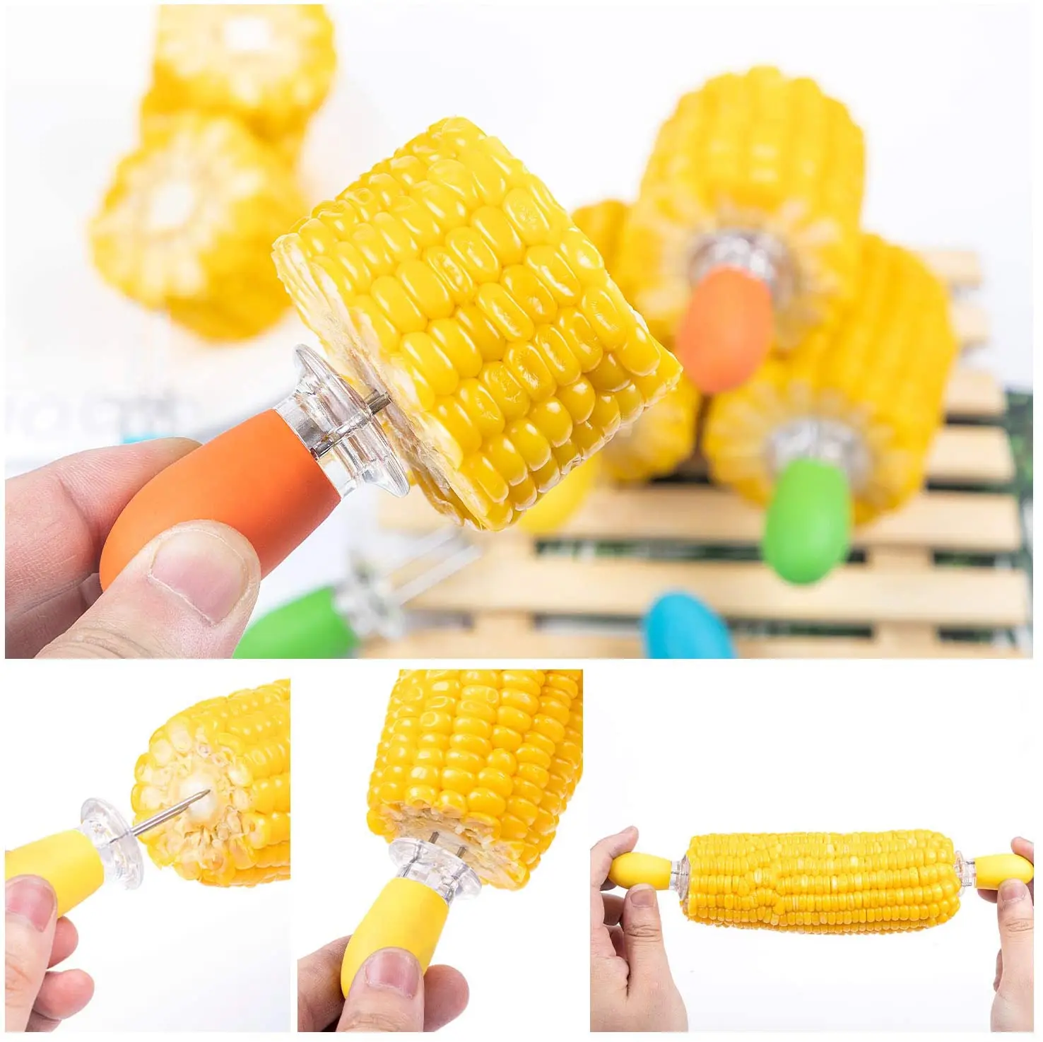 
Round Corn Cob Holders Outdoor Barbecue Tools Plastic Corn Pitch Forks 