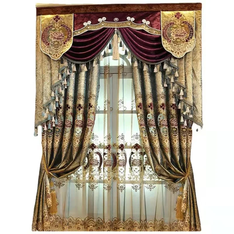 Luxury High Quality Thick Blackout Curtains for the Living Room, Custom Curtain with Embroidery Tulle