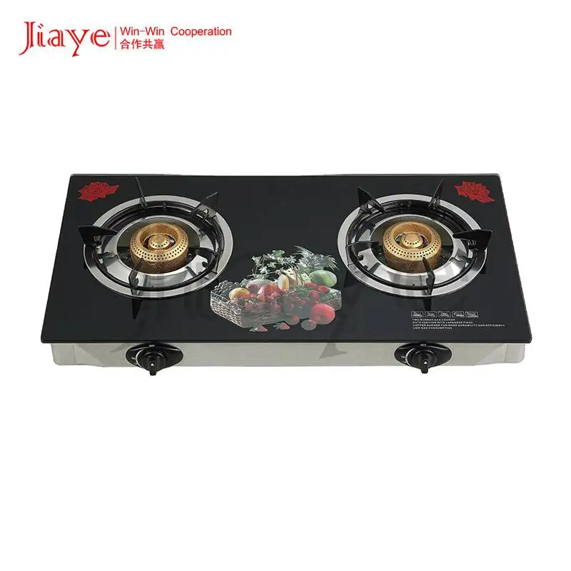2 Burners Cast Iron LPG Tempered Glass Gas Stove