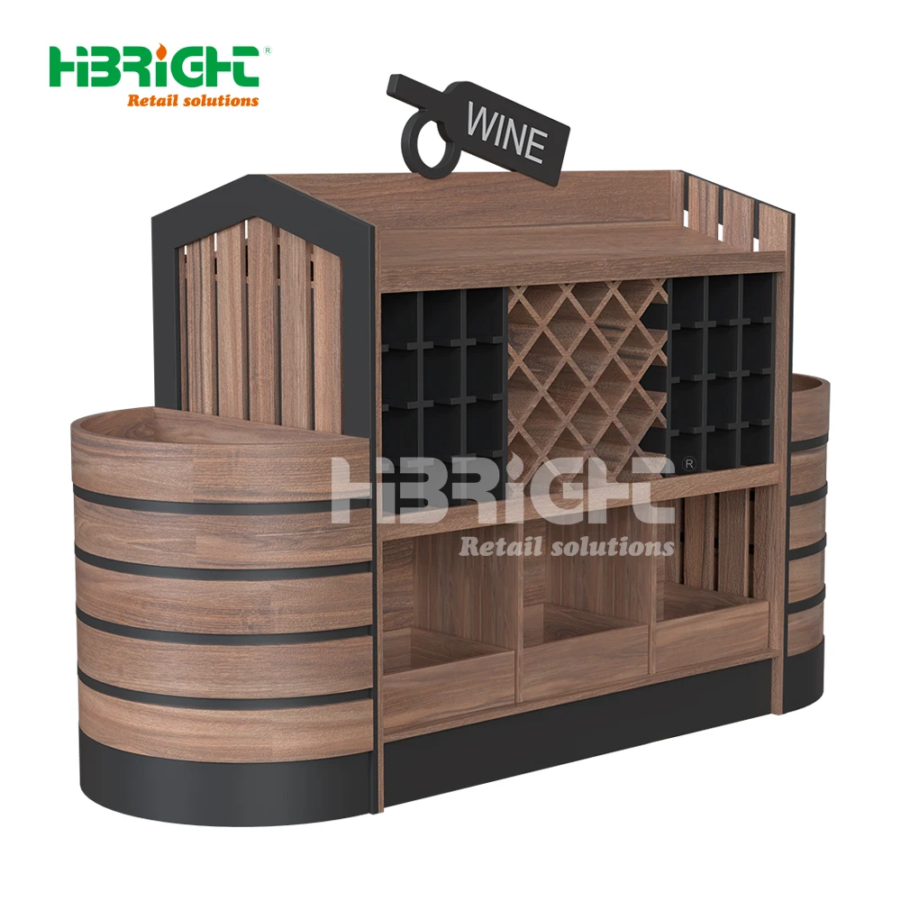 Wooden Eco-friendly Wine Storage Display Supermarket Shelf Rack