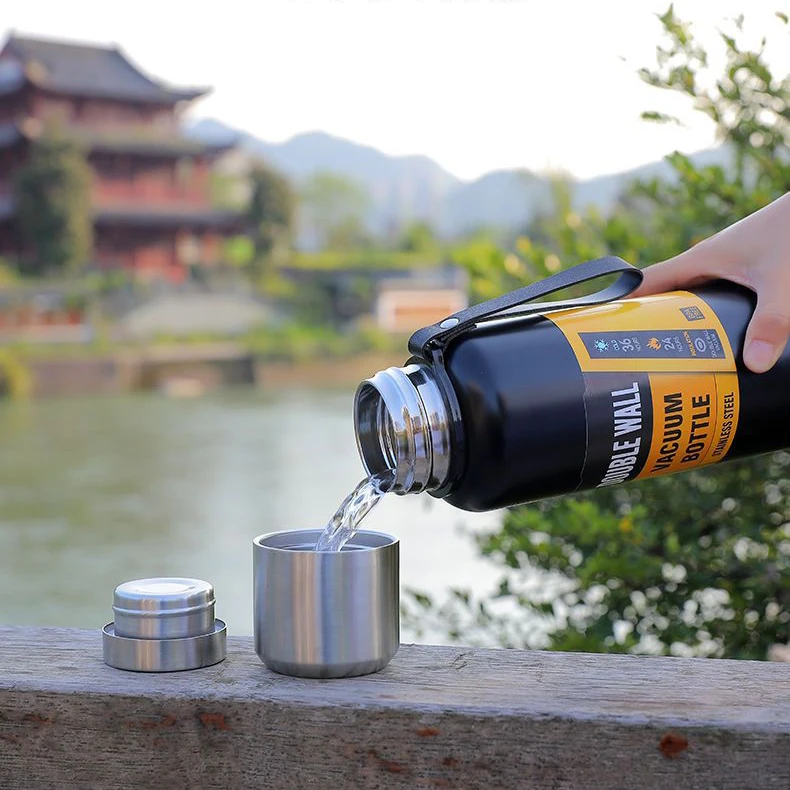 Water Bottle Custom Double Wall Insulated Stainless Steel Metal Vacuum Thermal Flask 1000ml Portable Thermos With Handles