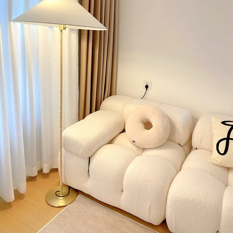Minimalism French Small family Lamb velvet sofa square module sofa combination minimalist white living room sofa