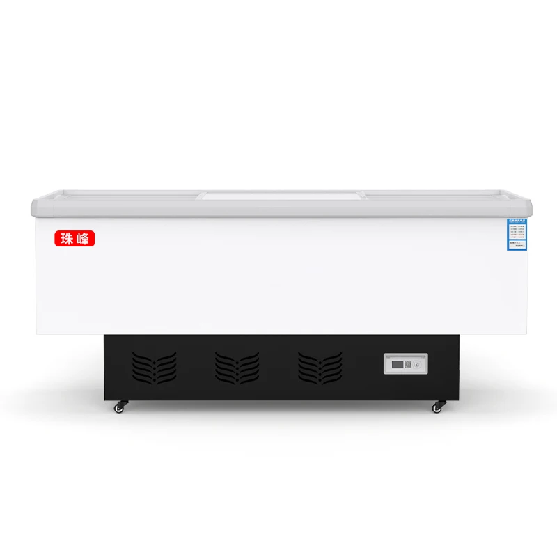 Horizontal Display Refrigerator Open Display Island Chiller At The Top Of The Supermarket Commercial Cooler Freezer