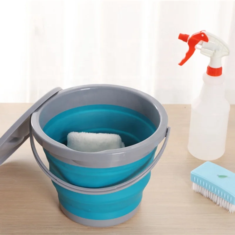 ABSS-5L Portable Car Wash Fishing Outdoor Folding Foldable Bucket with Cover Silicone Water Bucket