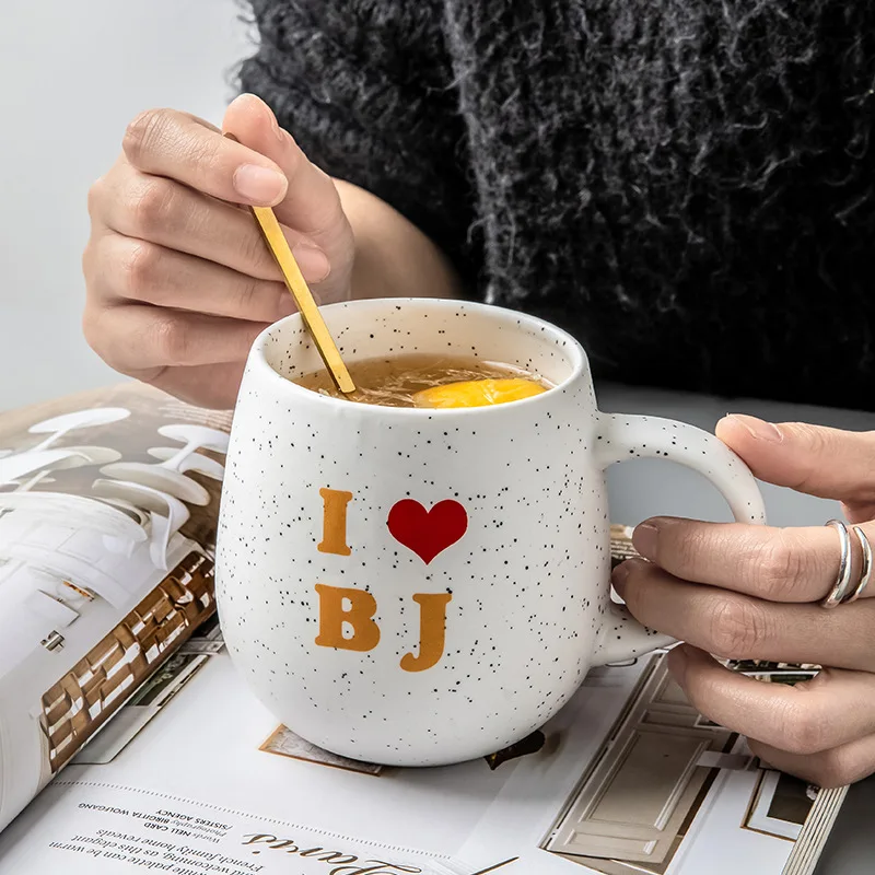 Custom logo ceramic matte coffee mug round ball shape ceramic cup porcelain speckled mug