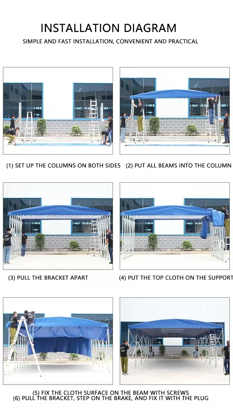 Big Size Push Pull Retractable With Wheel For Carport Folding Garage  Caravan Awning Tent